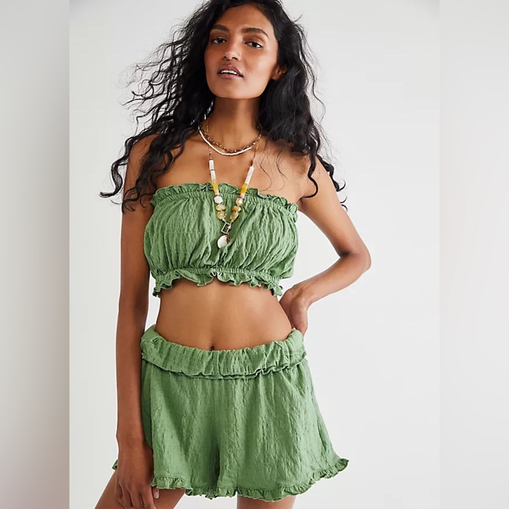Free People Beach Ruffled Crop Top and Shorts Set